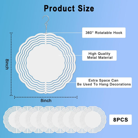 8 Pack Sublimation Wind Spinner Blanks,8 Inch Wind Spinners Sublimation Blanks Products,3D Aluminum Metal Round Sublimation Wind Spinners for Indoor Outdoor Garden Yard Decoration (8 Pcs)