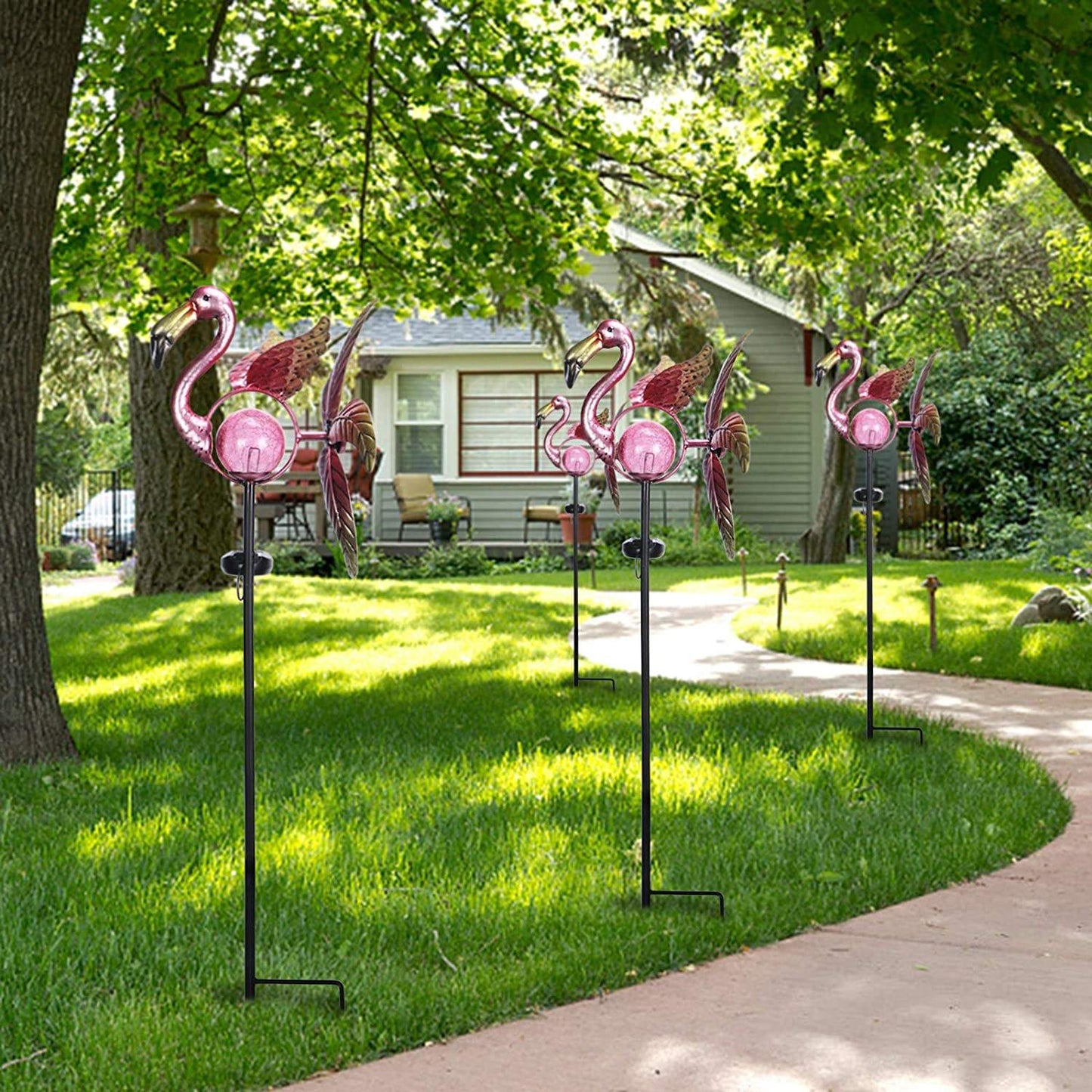 Solar flamingo garden stake light pink glass ball set of 2