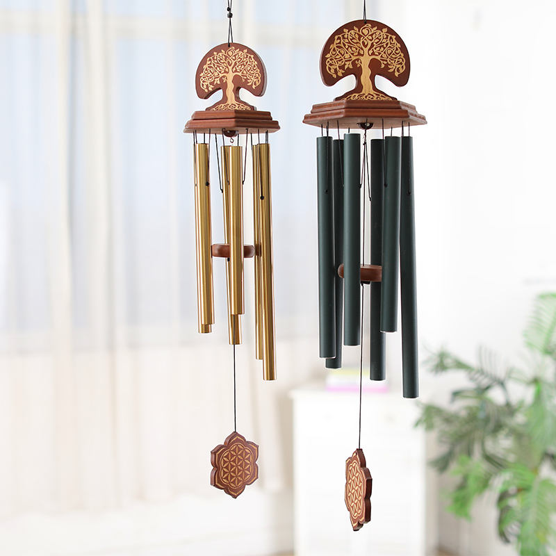 Tree of Life Wind Chime — Wood & Metal Tube Outdoor Garden Gift