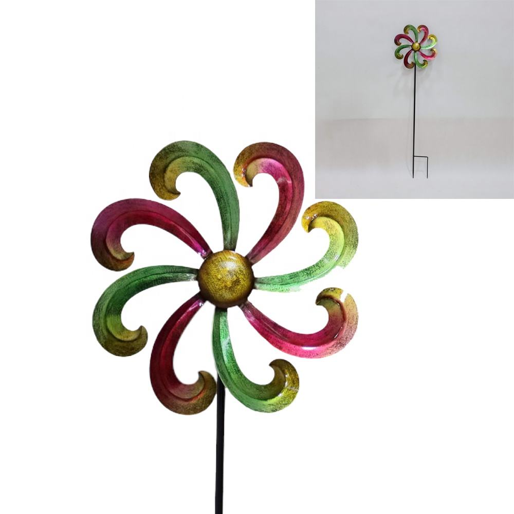 Colorful Swirl Metal Wind Spinner Garden Stake — Hand-Painted Kinetic Pinwheel Art