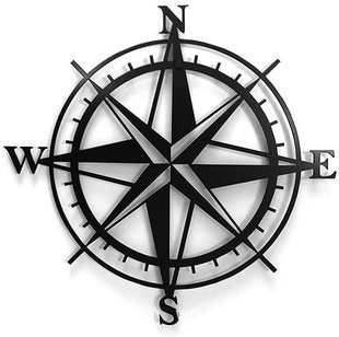 Nautical compass rose laser cut metal wall art matte black indoor outdoor