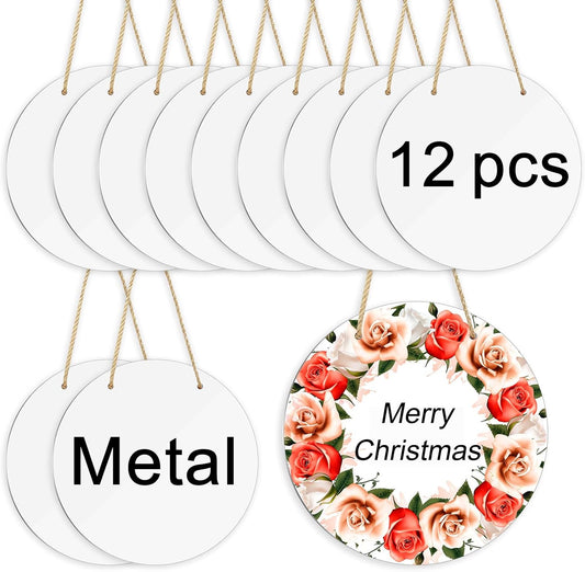 12 pcs sublimation door hanger blanks,10 inch metal circle Unfinished Blank Sign Door Hanger,sublimation sign blanks,sublimation ornament blank decorative door hanger