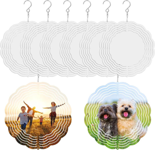 8 Pack Sublimation Wind Spinner Blanks,8 Inch Wind Spinners Sublimation Blanks Products,3D Aluminum Metal Round Sublimation Wind Spinners for Indoor Outdoor Garden Yard Decoration (8 Pcs)
