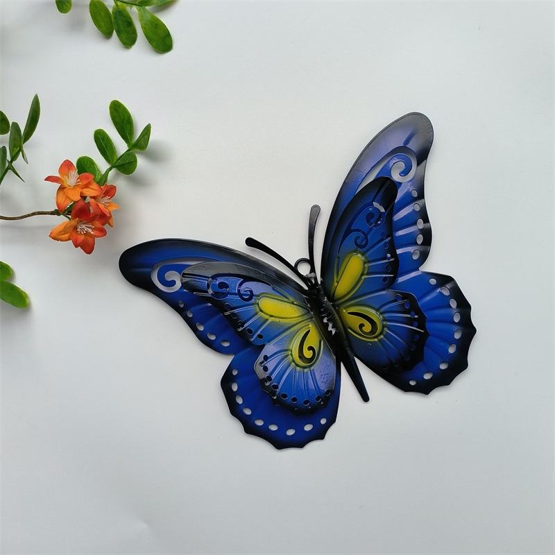 Hand-Painted Blue Metal Butterfly Wall Art — Indoor Outdoor Garden Decor