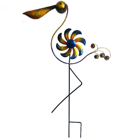Flamingo kinetic wind spinner garden stake hand-painted colorful