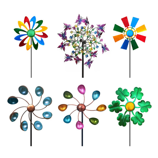 Colorful Metal Wind Spinner Garden Stake — Your Choice of Style (Kinetic Yard Art)