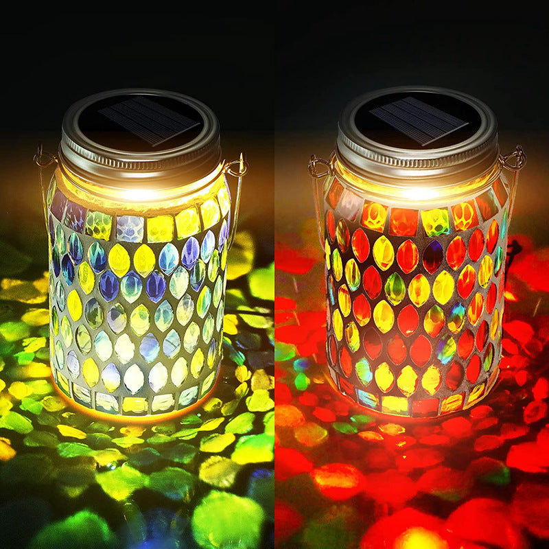 Dichroic Aurora Glass Solar Lantern — Whimsical Iridescent Night Magic