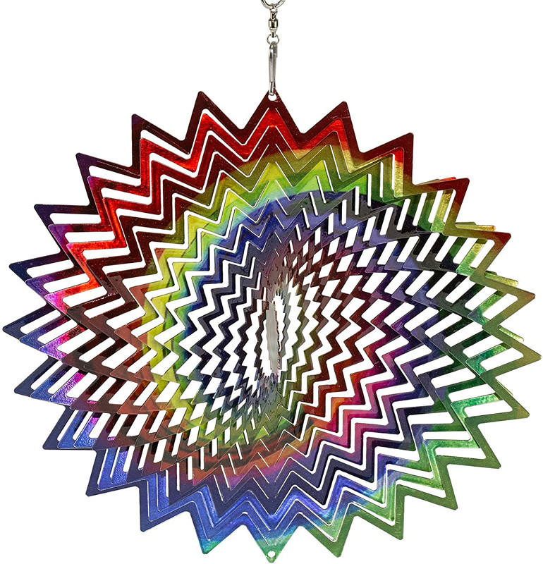 3D Rainbow Starburst Wind Spinner — Holographic Zigzag Kinetic Porch Decor