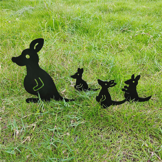 Kangaroo Family Metal Garden Silhouette Set — 4-Piece Weatherproof Lawn Art