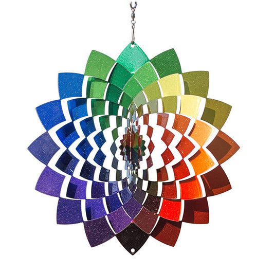 3D Rainbow Mandala Flower Wind Spinner — Iridescent Hanging Porch Decor
