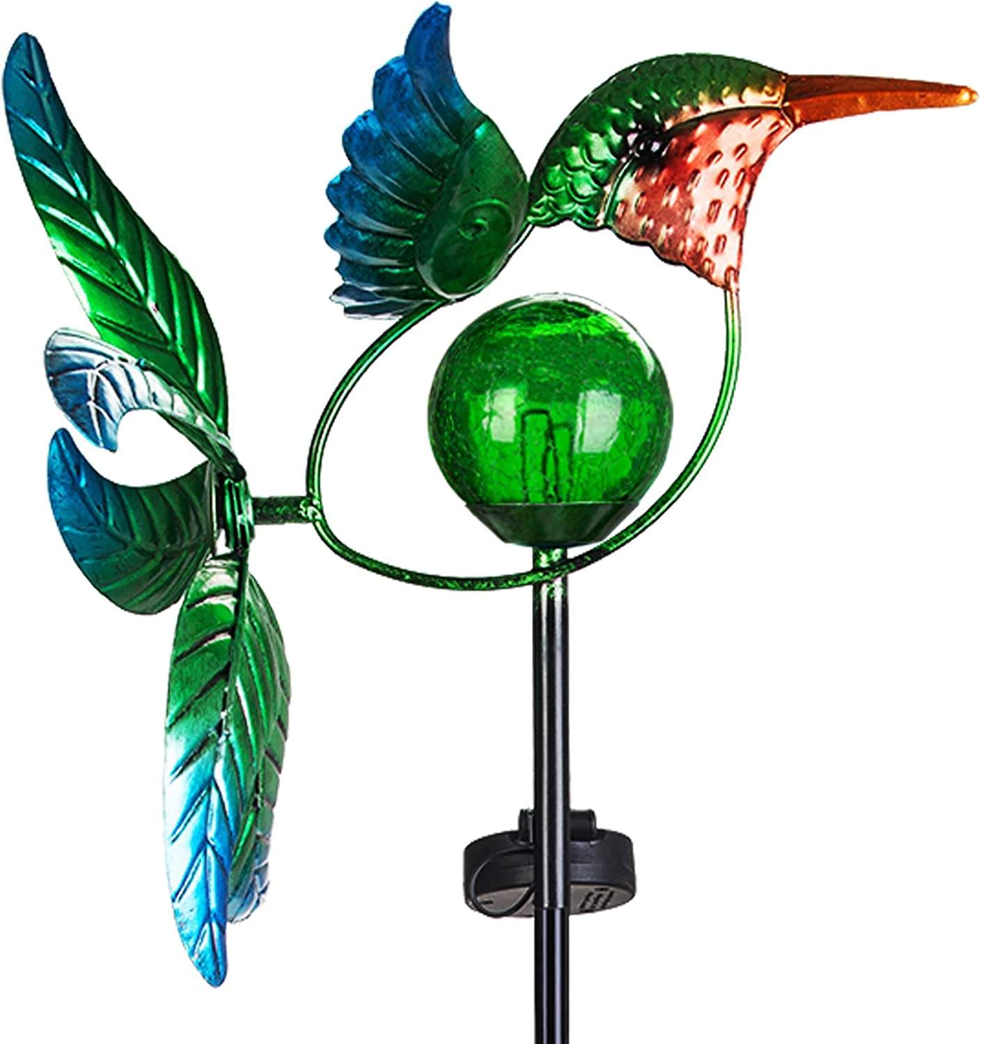 Hummingbird solar wind spinner with glass ball