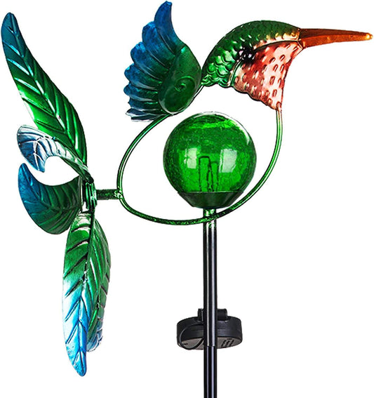 Hummingbird solar wind spinner with glass ball