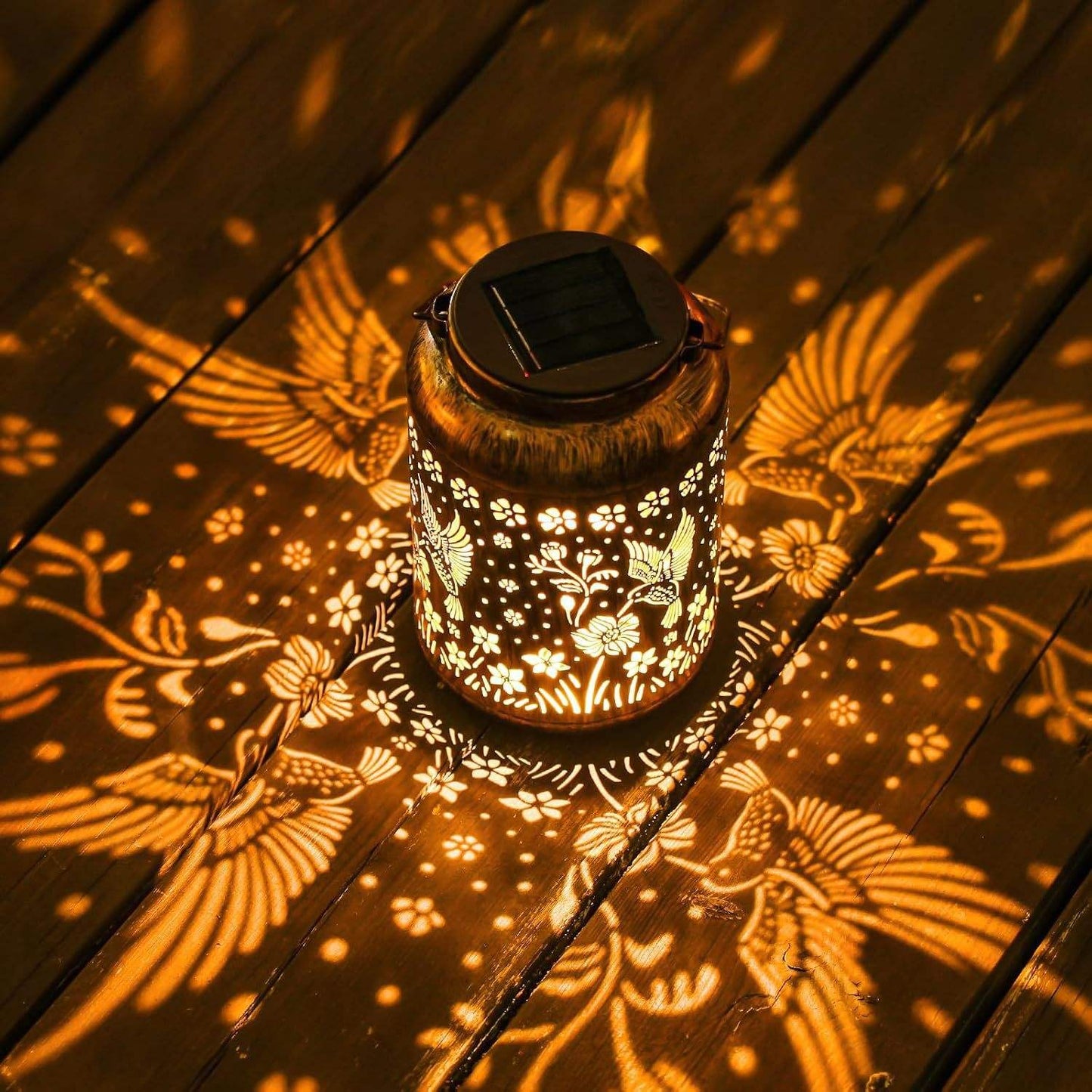 Solar hummingbird projection lantern garden stake