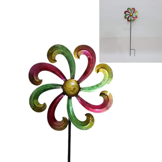 Colorful Swirl Metal Wind Spinner Garden Stake — Hand-Painted Kinetic Pinwheel Art