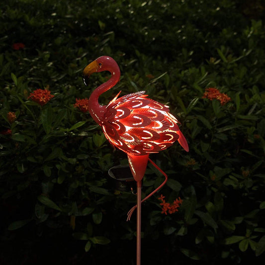 Solar Flamingo Garden Stake Light — Hollow Iron Cutwork with Warm Glow