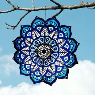 Blue mandala hand-painted wind spinner porch garden hanging decoration